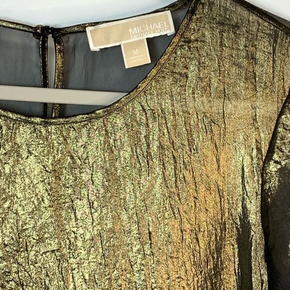 Michael Kors Sheer Gold Black Blouse Size Medium - Picture 3 of 9